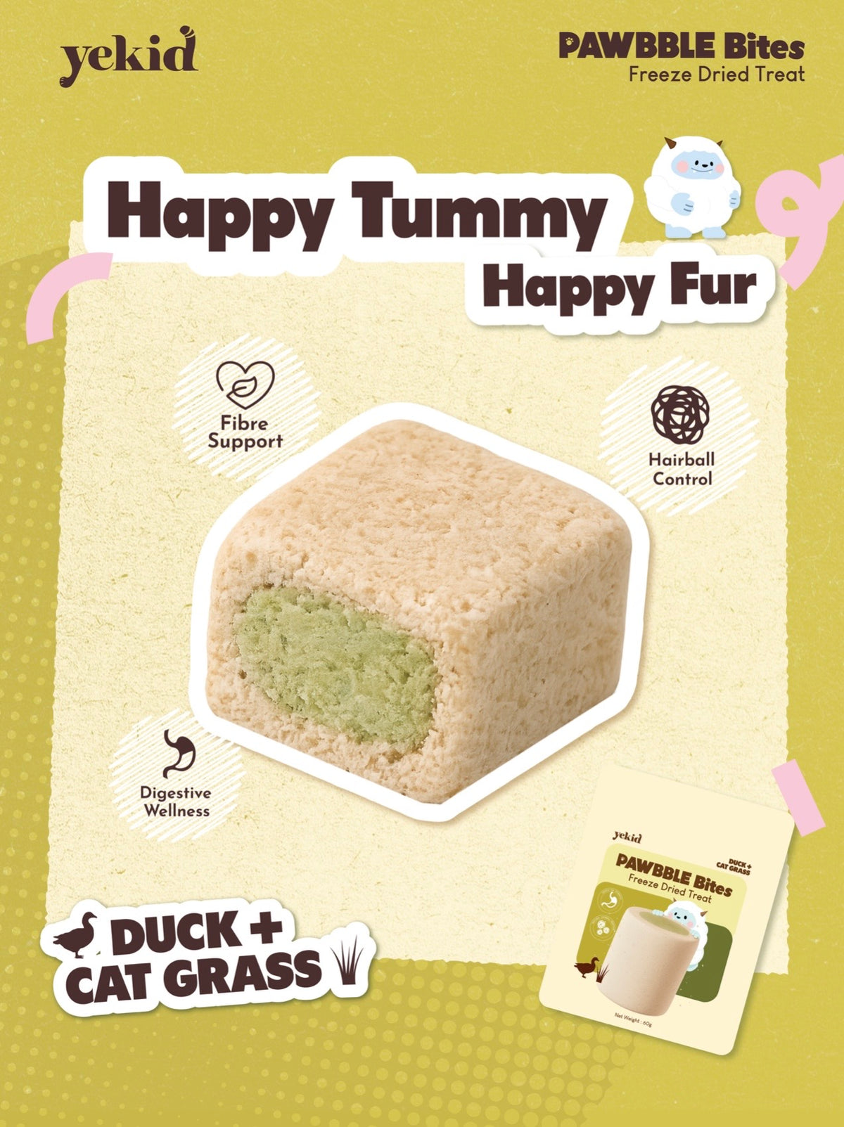 Yekid Functional Pawbble Bites – Duck & Cat Grass (60g)