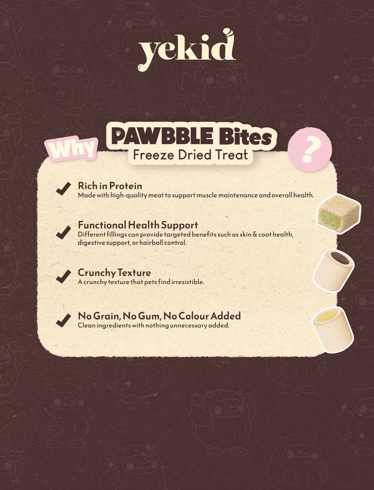Yekid Functional Pawbble Bites – Duck & Cat Grass (60g)